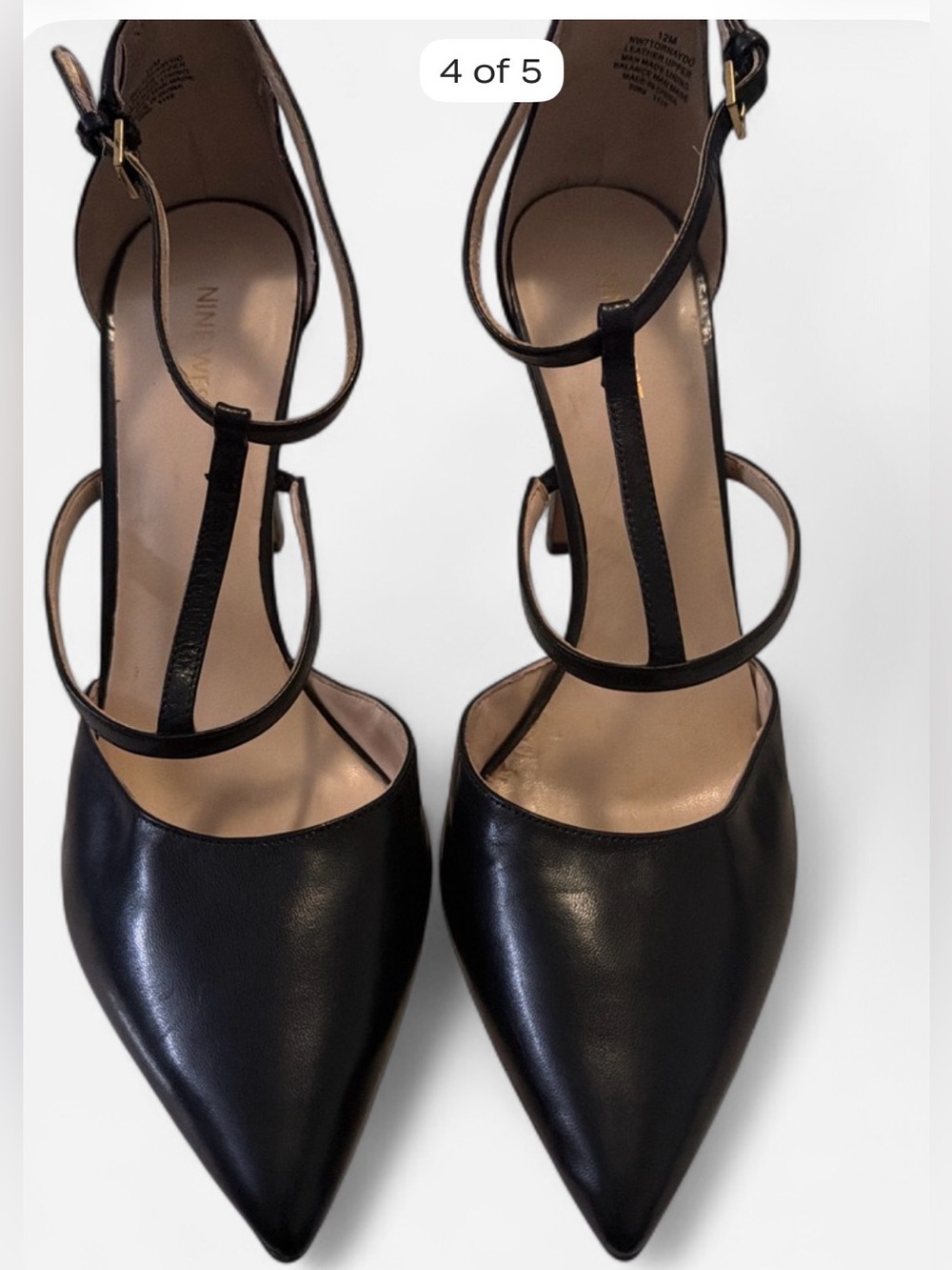 Nine West Black Pointed T-Strap Heels size 12